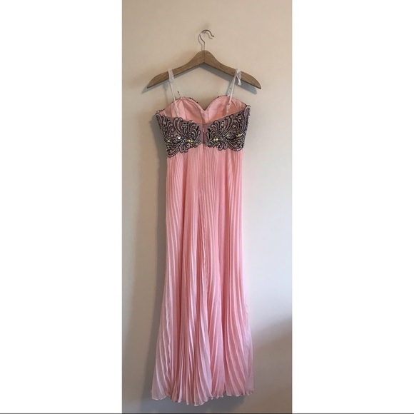 Tony Bowls Pink Beaded Pleated Skirt Prom Dress - Picture 3 of 8